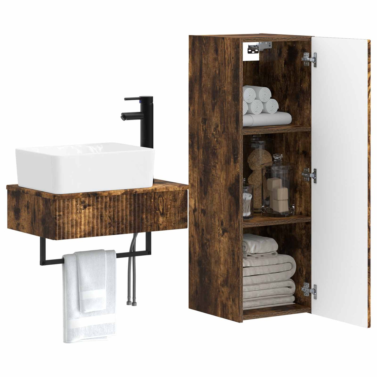 vidaXL Bathroom Furniture Set 2 pcs Smoked Oak 33 x 34.5 x 100 cm