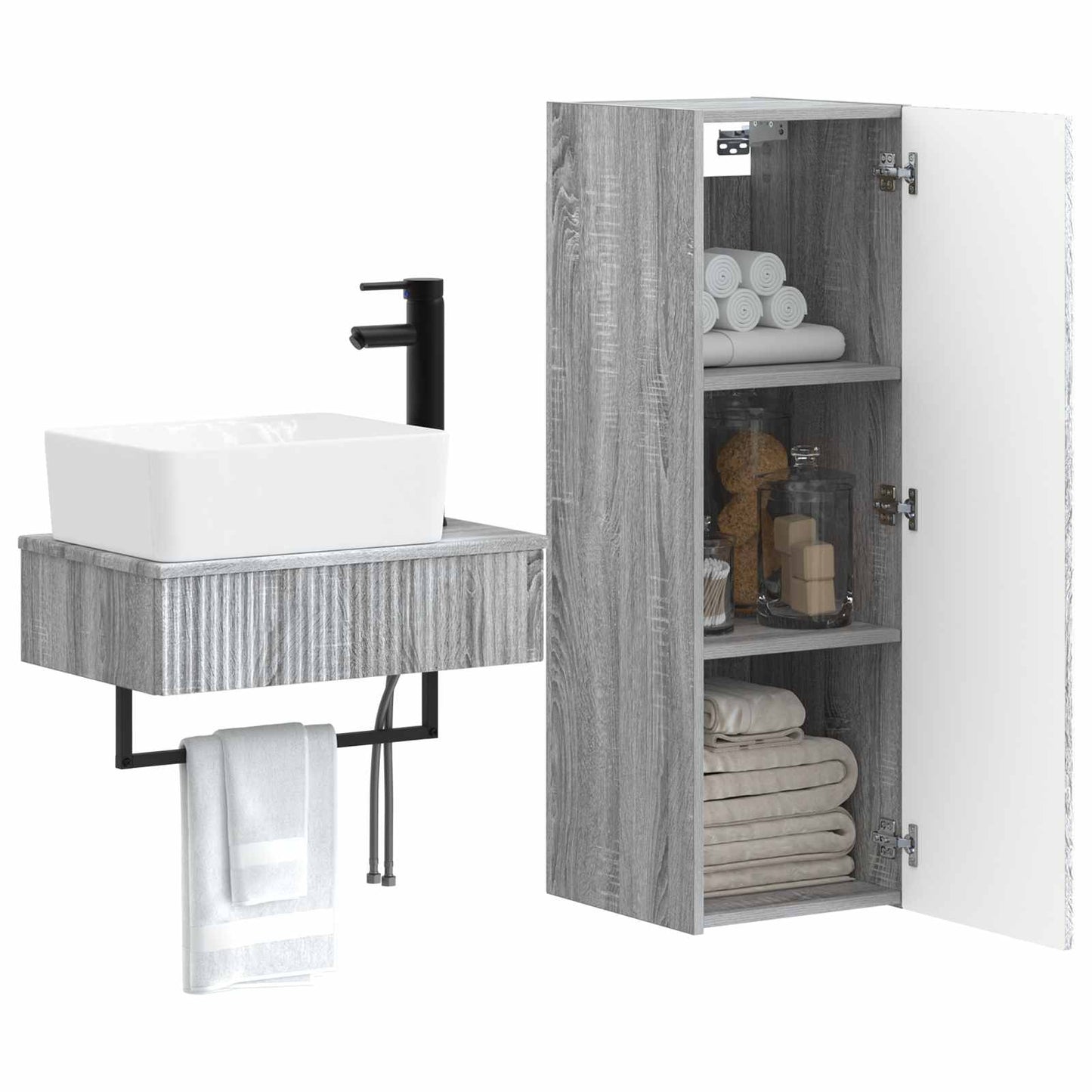 vidaXL Bathroom Furniture Set 2 pcs Grey Sonoma 33 x 34.5 x 100 cm
