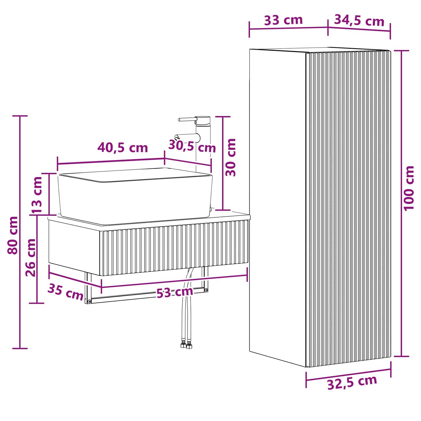vidaXL Bathroom Furniture Set 2 pcs Grey Sonoma 33 x 34.5 x 100 cm