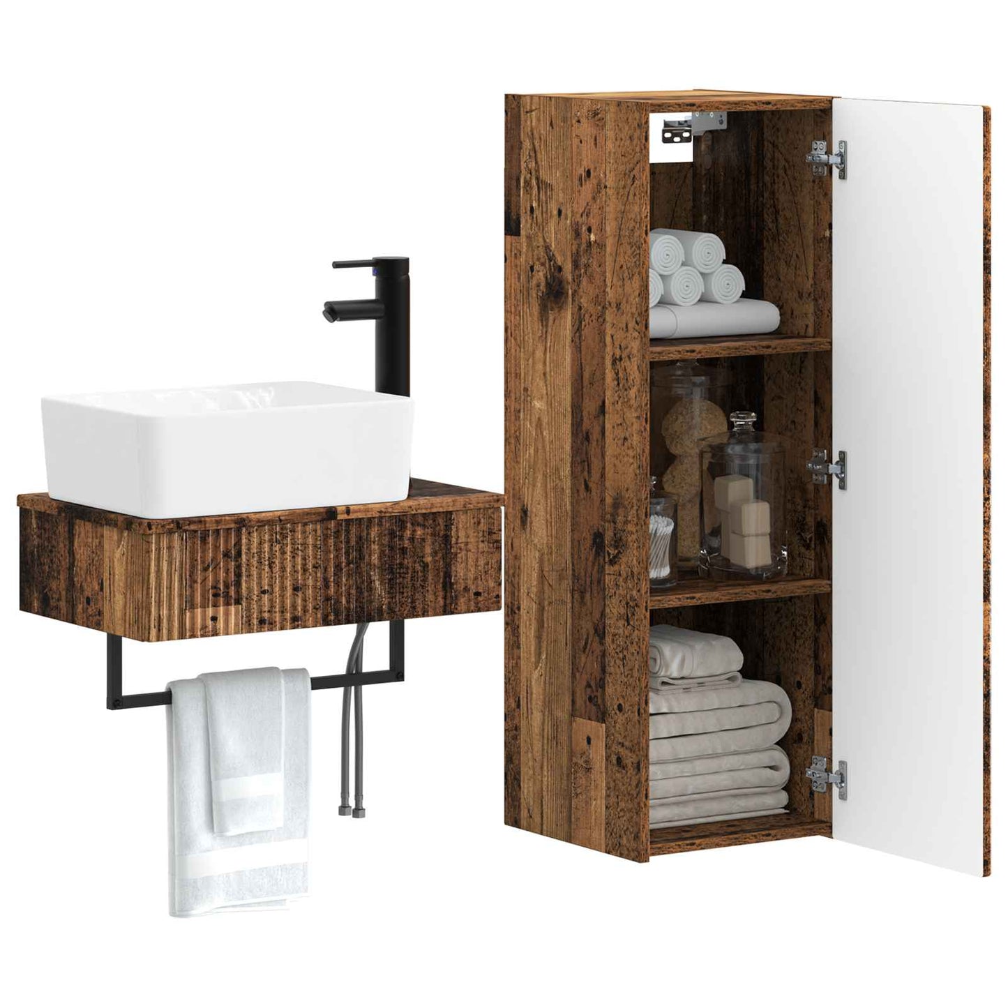 vidaXL Bathroom Furniture Set 2 pcs Old Wood 33 x 34.5 x 100 cm