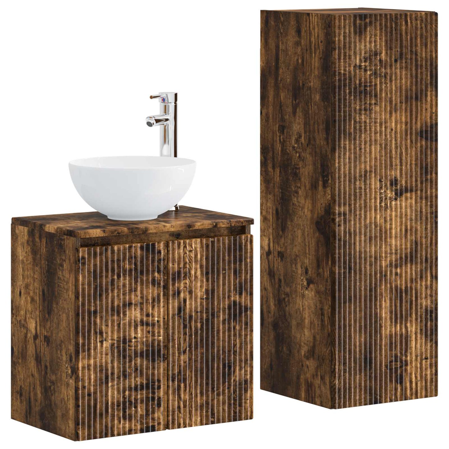 vidaXL Bathroom Furniture Set 2 pcs Smoked Oak 33 x 34.5 x 100 cm