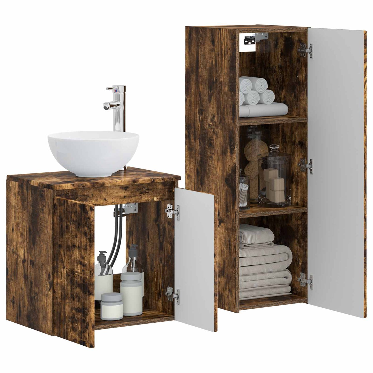 vidaXL Bathroom Furniture Set 2 pcs Smoked Oak 33 x 34.5 x 100 cm