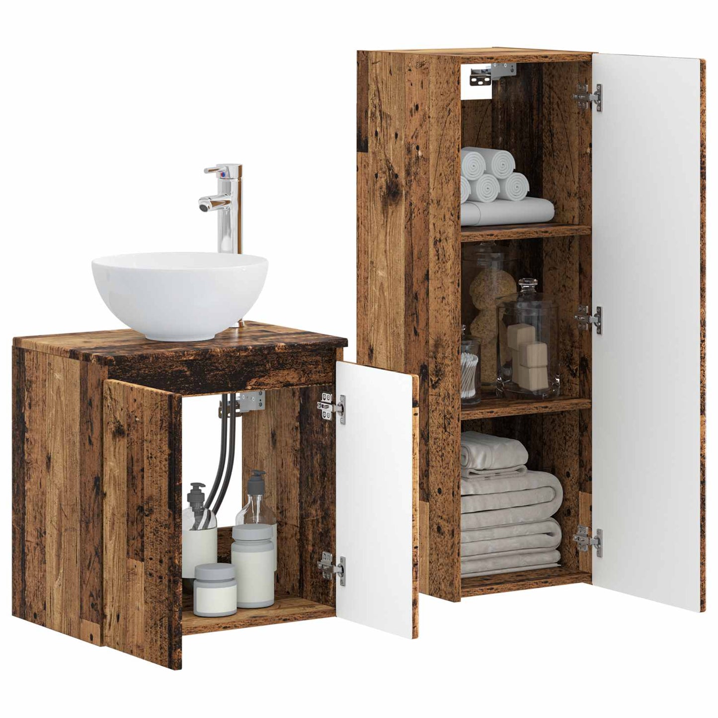 vidaXL Bathroom Furniture Set 2 pcs Old Wood 33 x 34.5 x 100 cm