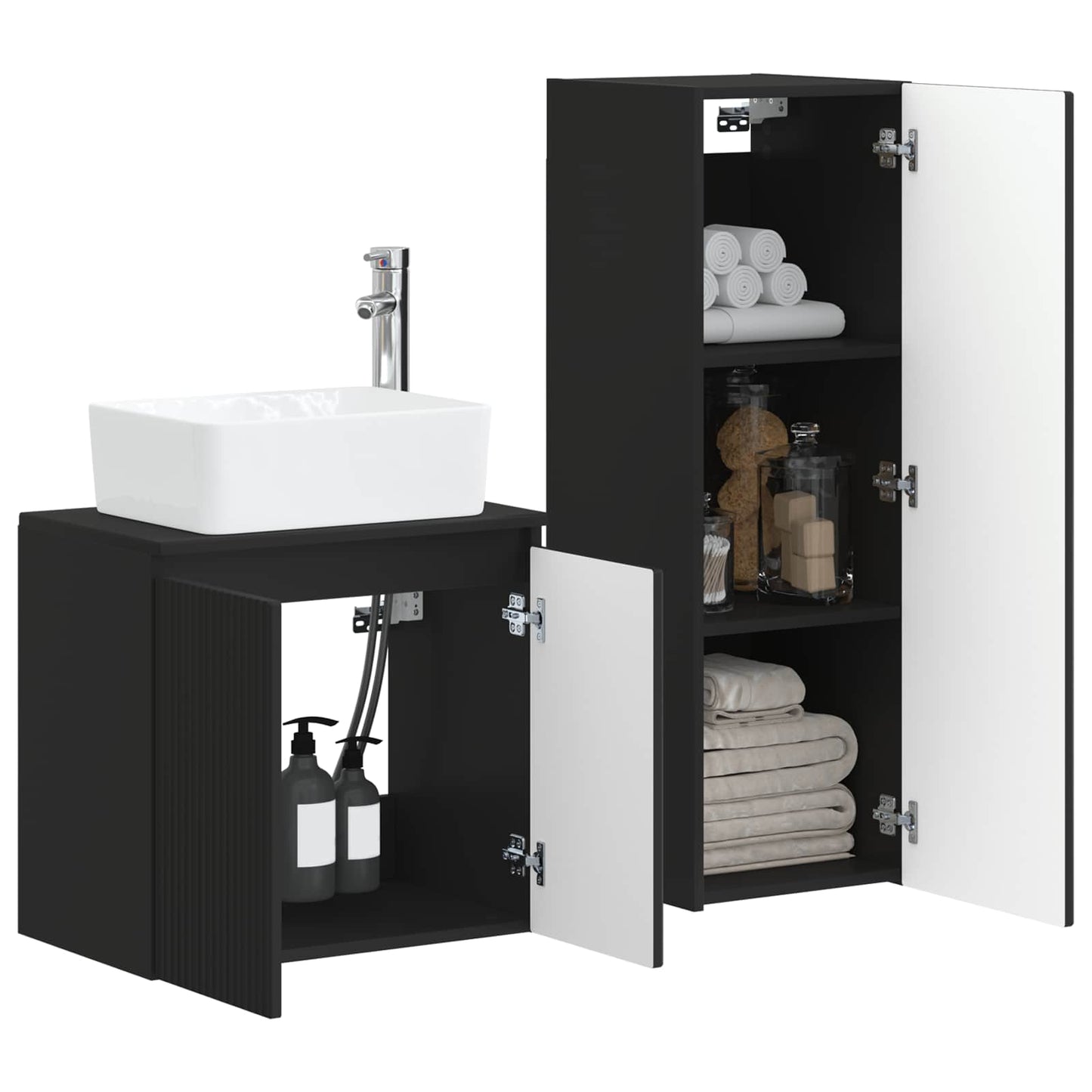 vidaXL Bathroom Furniture Set 2 pcs Black 33 x 34.5 x 100 cm