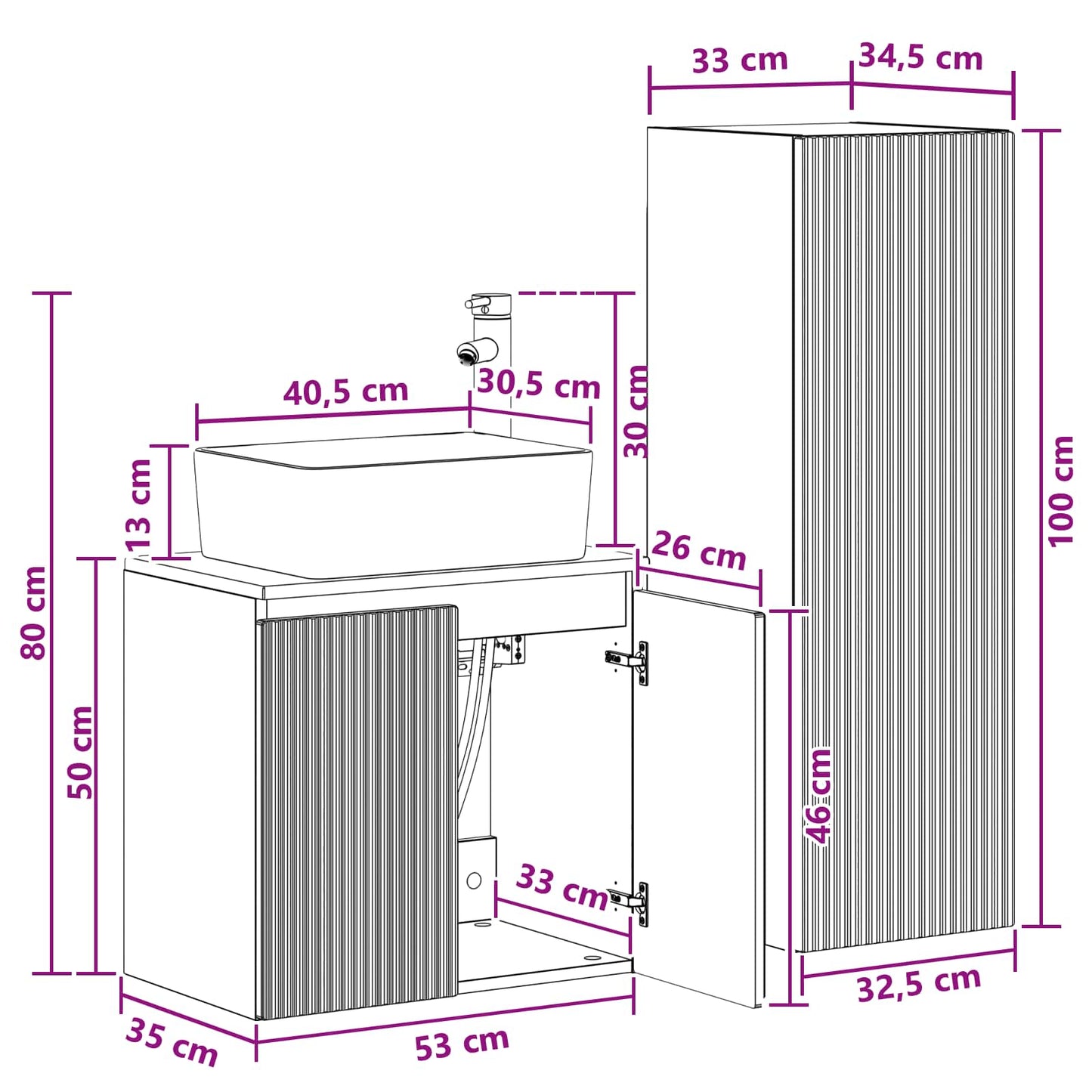 vidaXL Bathroom Furniture Set 2 pcs Sonoma Oak 33 x 34.5 x 100 cm