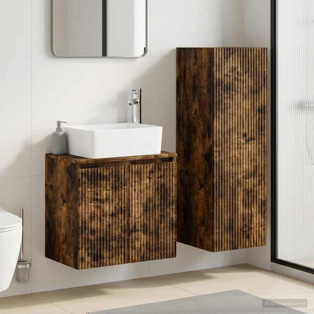 vidaXL Bathroom Furniture Set 2 pcs Smoked Oak 33 x 34.5 x 100 cm