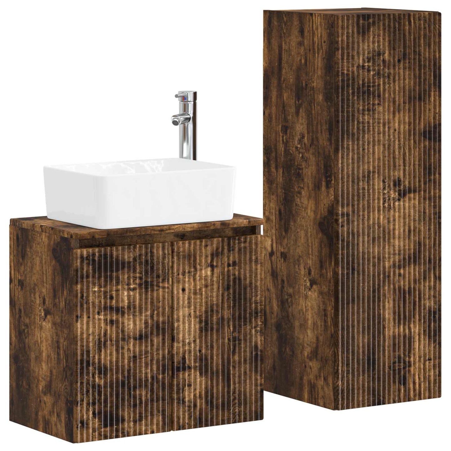 vidaXL Bathroom Furniture Set 2 pcs Smoked Oak 33 x 34.5 x 100 cm