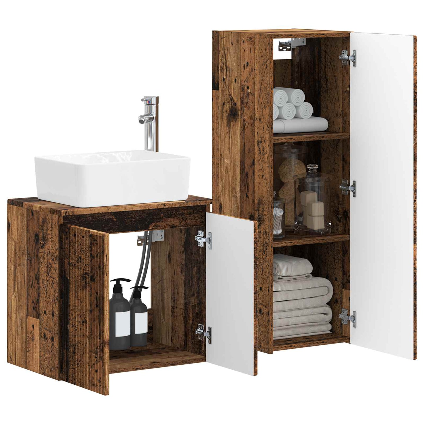 vidaXL Bathroom Furniture Set 2 pcs Old Wood 33 x 34.5 x 100 cm