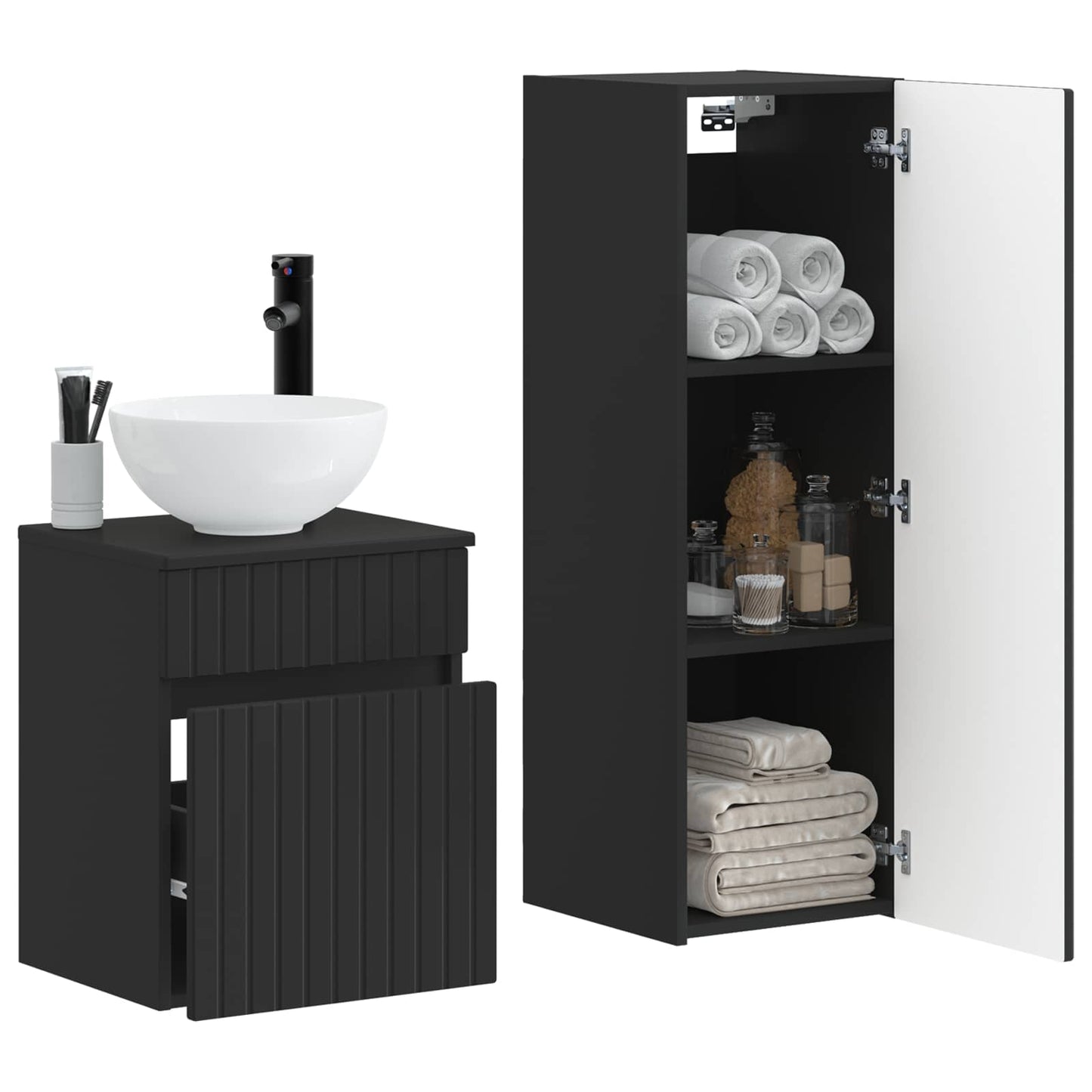 vidaXL Bathroom Furniture Set 2 pcs Black 33 x 34.5 x 100 cm