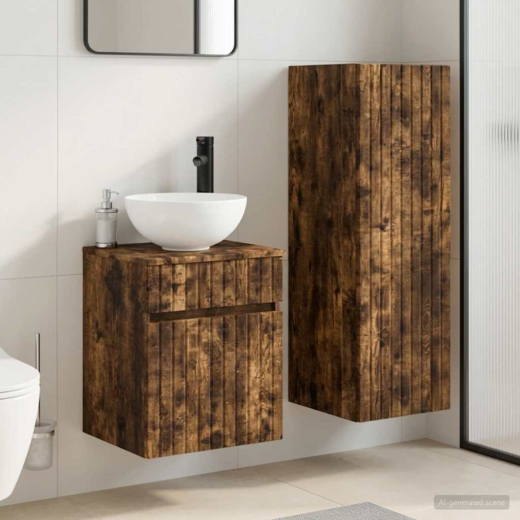 vidaXL Bathroom Furniture Set 2 pcs Smoked Oak 33 x 34.5 x 100 cm
