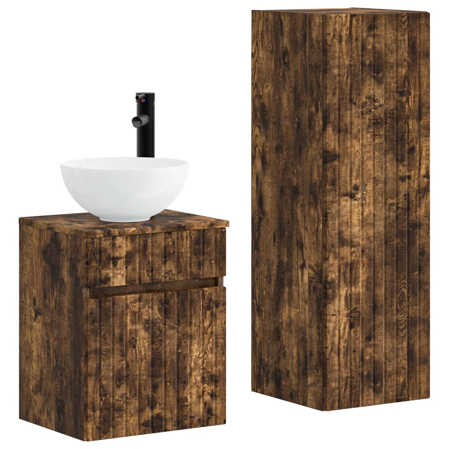 vidaXL Bathroom Furniture Set 2 pcs Smoked Oak 33 x 34.5 x 100 cm