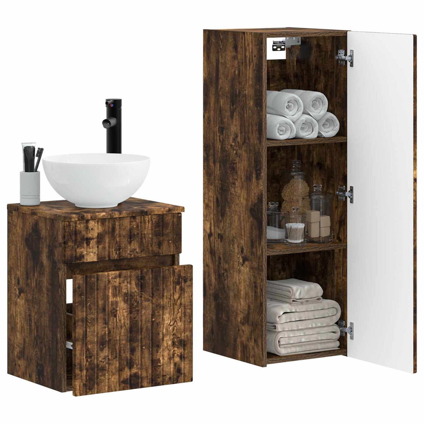 vidaXL Bathroom Furniture Set 2 pcs Smoked Oak 33 x 34.5 x 100 cm