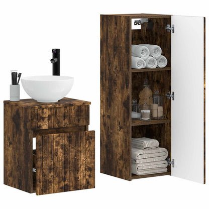 vidaXL Bathroom Furniture Set 2 pcs Smoked Oak 33 x 34.5 x 100 cm