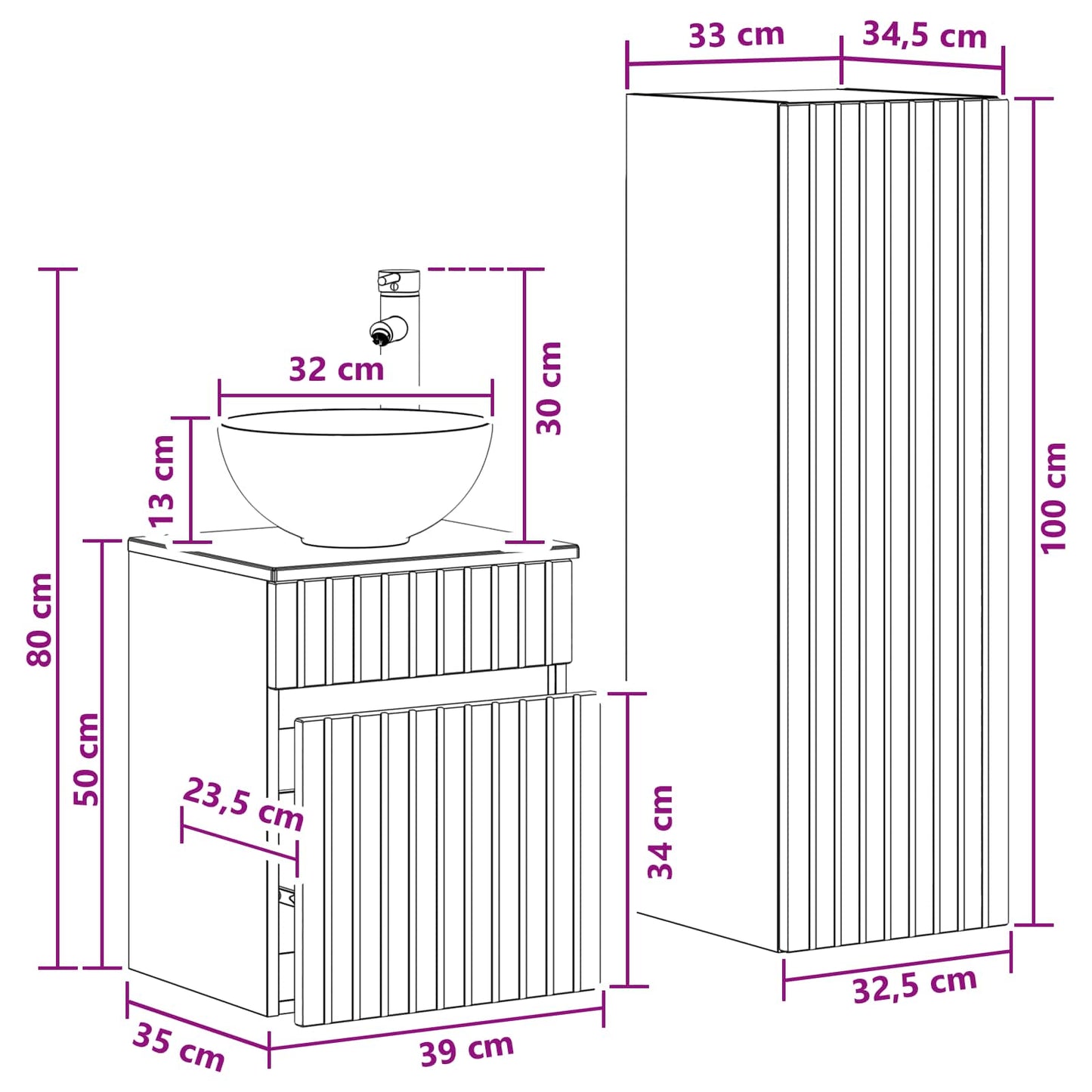 vidaXL Bathroom Furniture Set 2 pcs Smoked Oak 33 x 34.5 x 100 cm