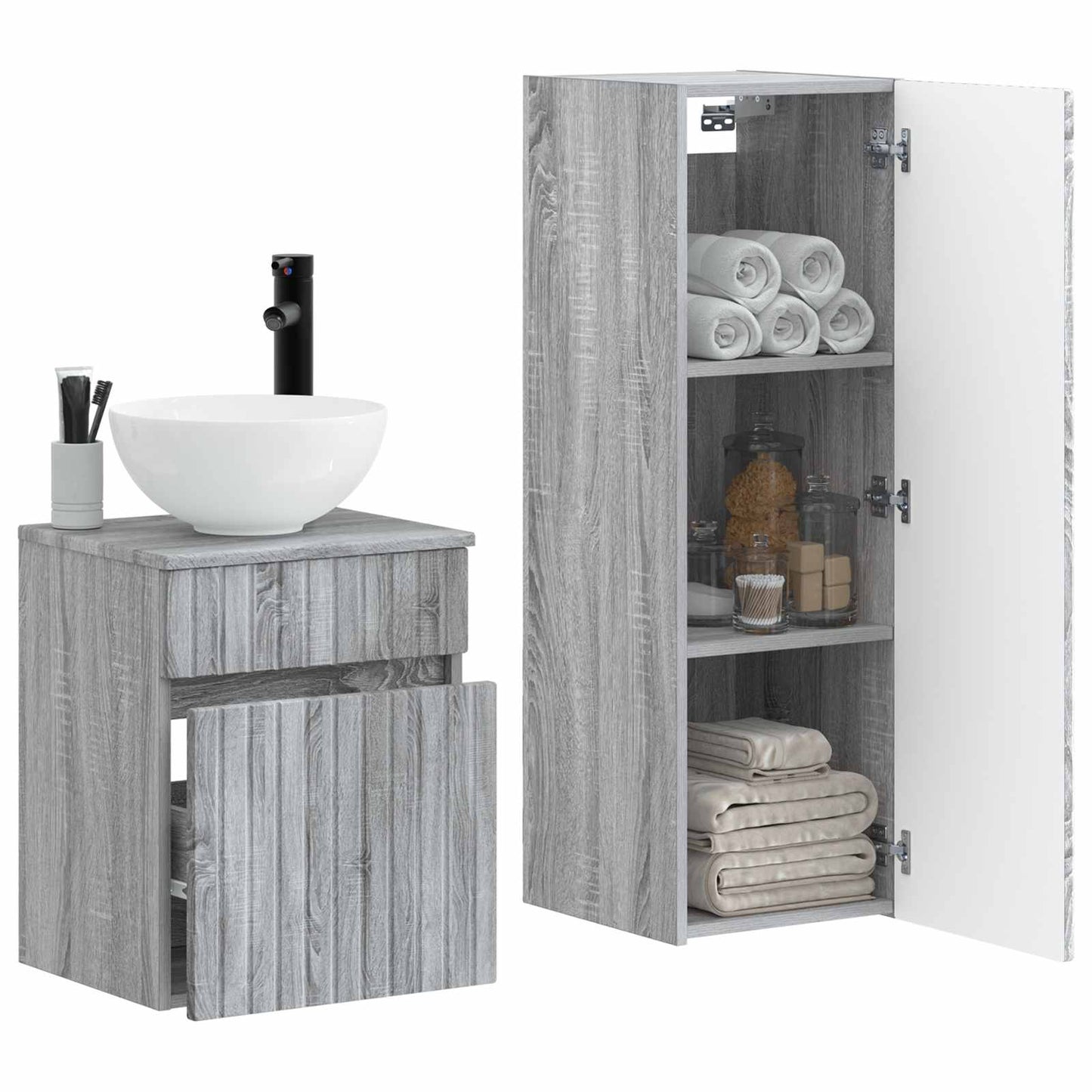vidaXL Bathroom Furniture Set 2 pcs Grey Sonoma 33 x 34.5 x 100 cm