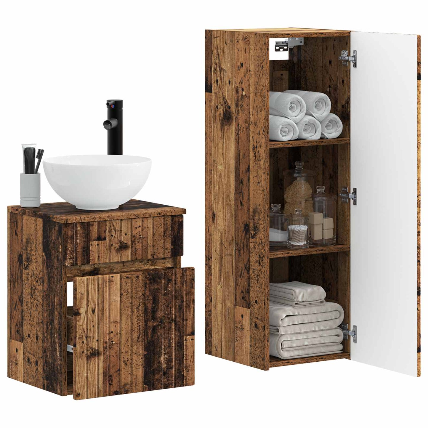 vidaXL Bathroom Furniture Set 2 pcs Old Wood 33 x 34.5 x 100 cm