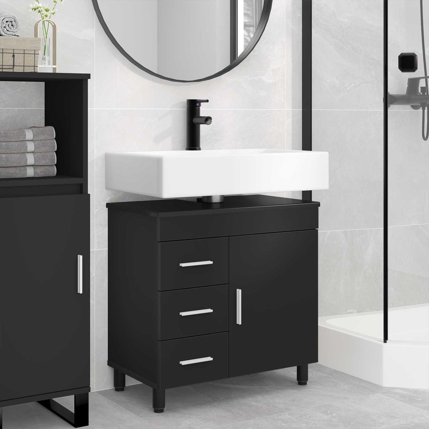 vidaXL Bathroom Vanity Unit Black 60 x 35 x 60 cm Engineered Wood