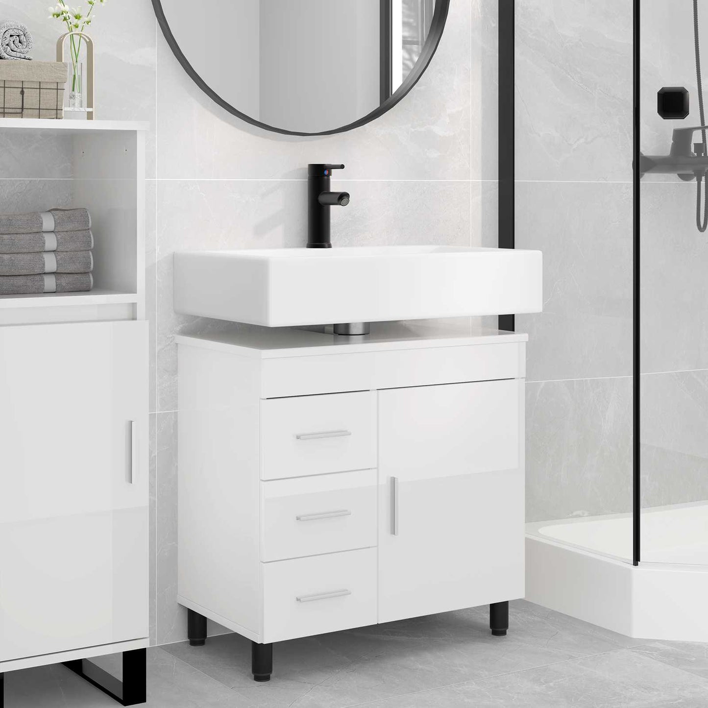 vidaXL Bathroom Vanity Unit High Gloss White 60 x 35 x 60 cm