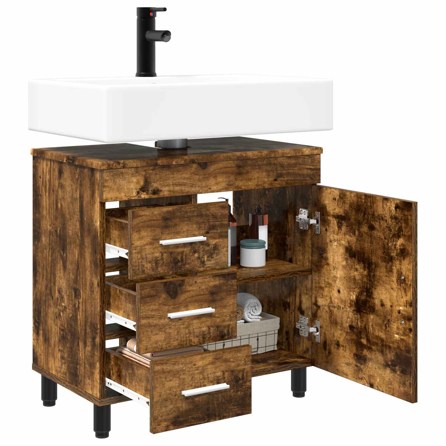 vidaXL Bathroom Vanity Unit Smoked Oak 60 x 35 x 60 cm Engineered Wood