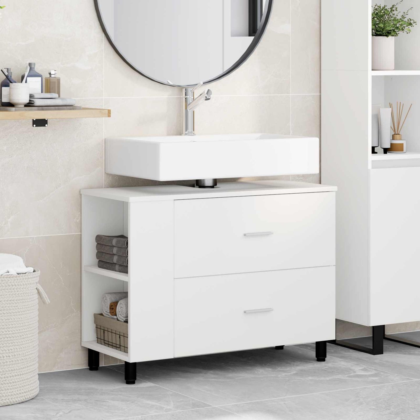 vidaXL Bathroom Vanity Unit White 80 x 35 x 60 cm Engineered Wood