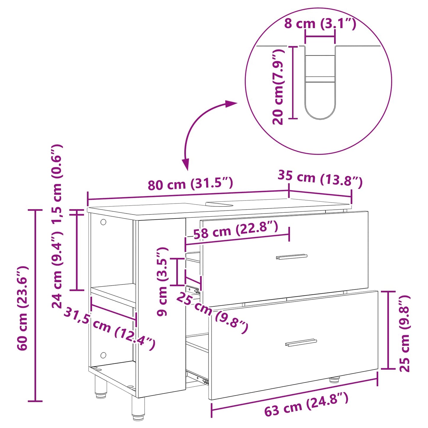 vidaXL Bathroom Vanity Unit Sonoma Oak 80 x 35 x 60 cm Engineered Wood