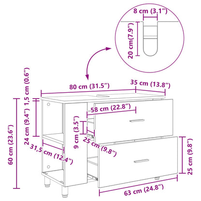 vidaXL Bathroom Vanity Unit Sonoma Oak 80 x 35 x 60 cm Engineered Wood