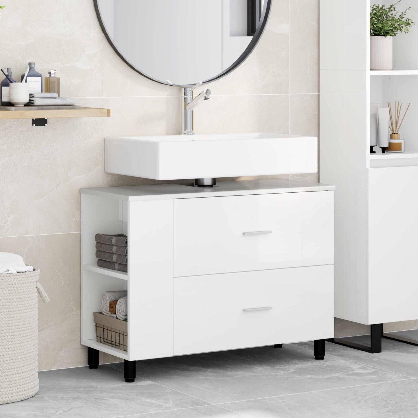 vidaXL Bathroom Vanity Unit High Gloss White 80 x 35 x 60 cm