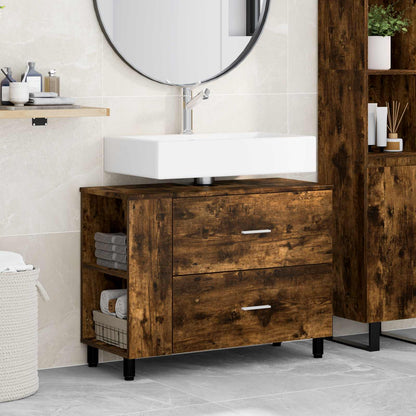 vidaXL Bathroom Vanity Unit Smoked Oak 80 x 35 x 60 cm Engineered Wood