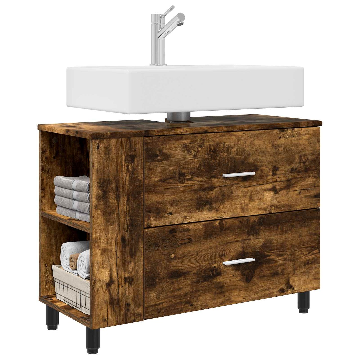 vidaXL Bathroom Vanity Unit Smoked Oak 80 x 35 x 60 cm Engineered Wood