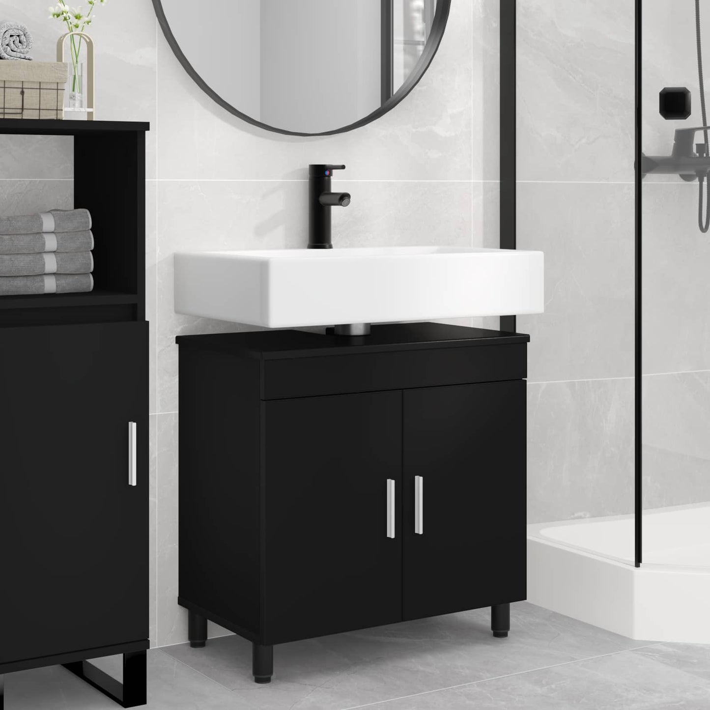 vidaXL Bathroom Vanity Unit Black 60 x 35 x 60 cm Engineered Wood