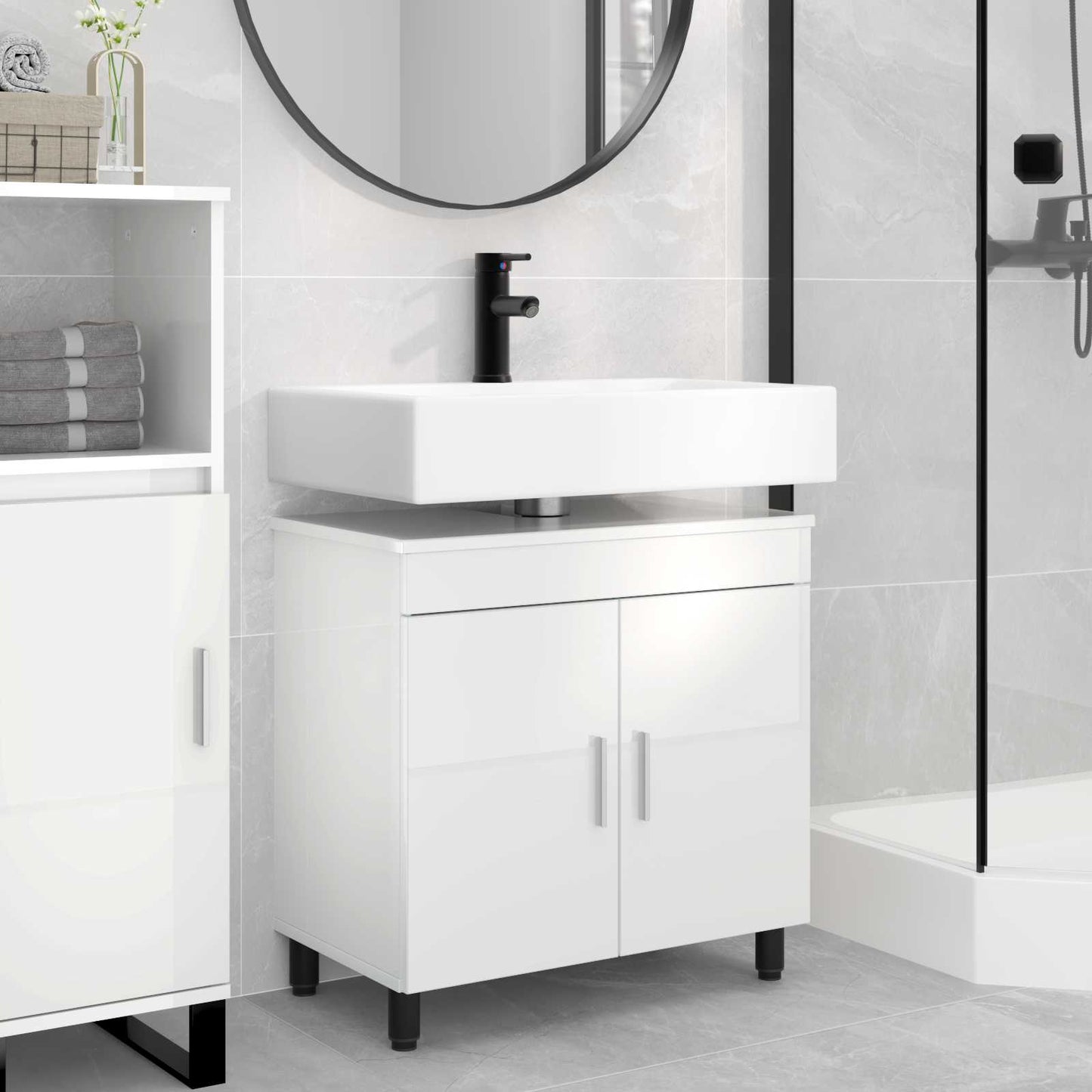 vidaXL Bathroom Vanity Unit High Gloss White 60 x 35 x 60 cm