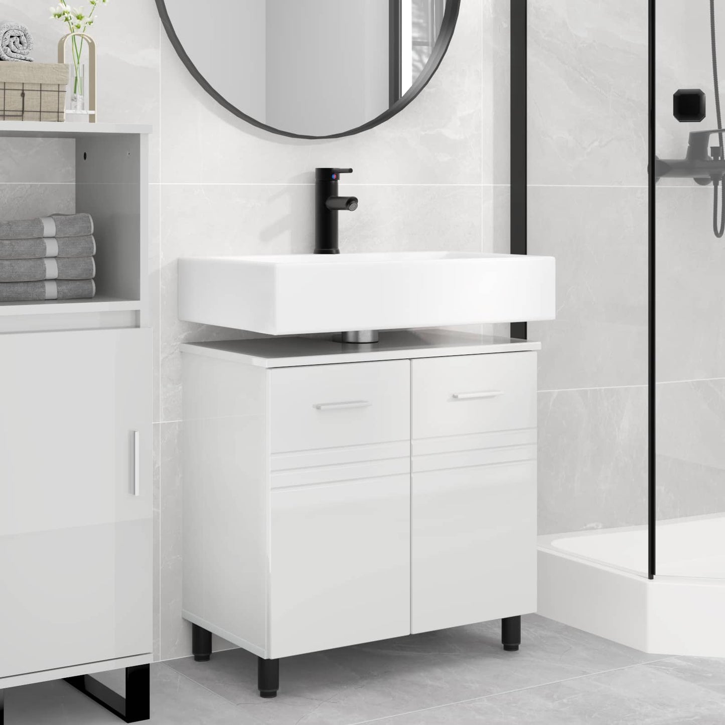 vidaXL Bathroom Vanity Unit High Gloss White 60 x 35 x 60 cm