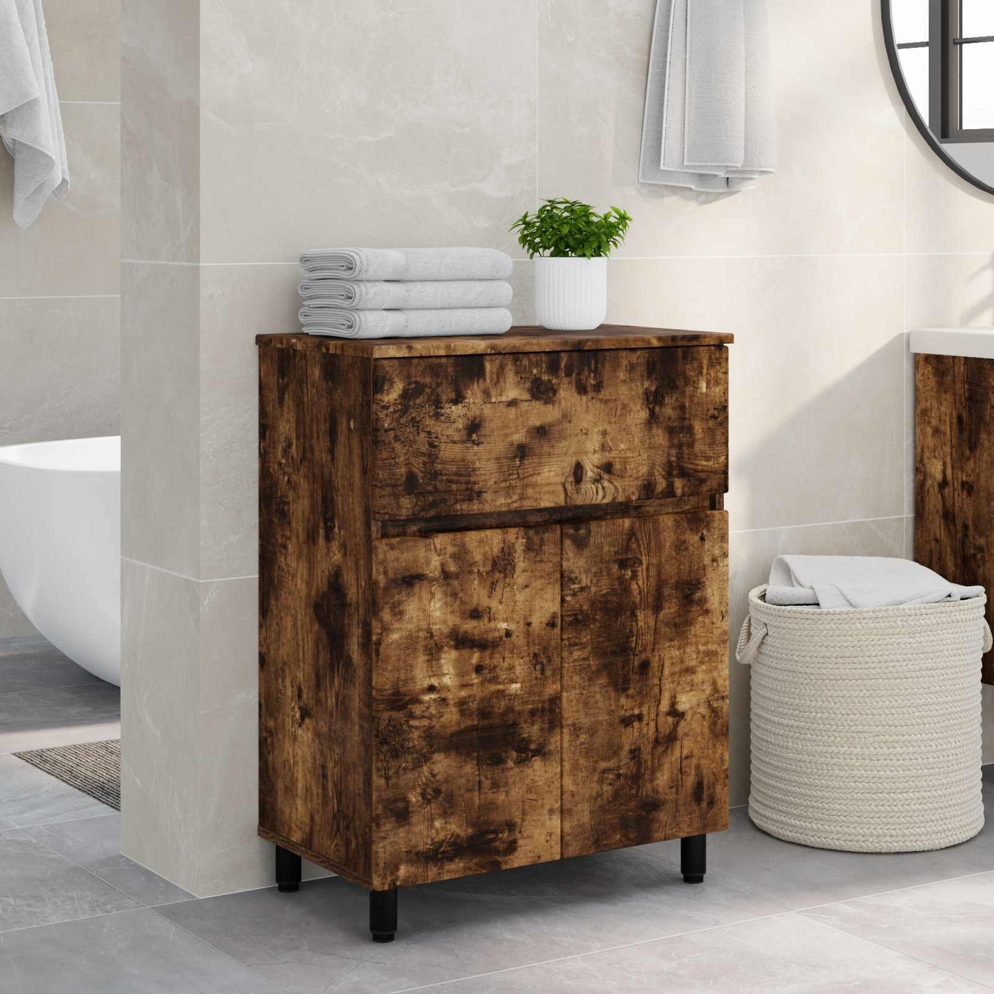 vidaXL Bathroom Vanity Unit Smoked Oak 60 x 35 x 80 cm Engineered Wood