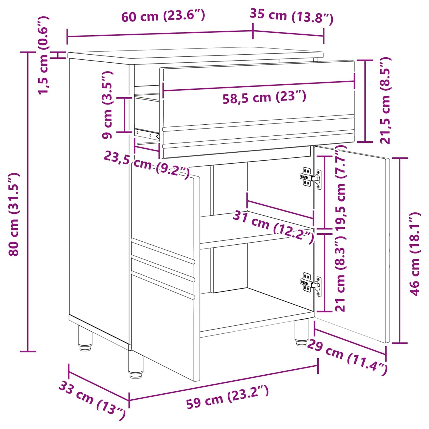 vidaXL Bathroom Vanity Unit Grey Sonoma 60 x 35 x 80 cm