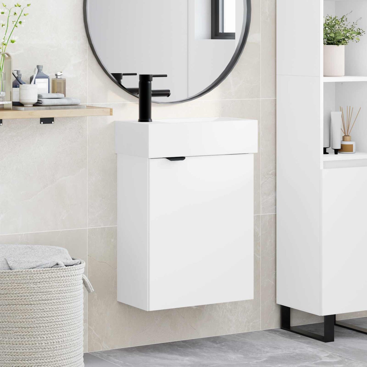 vidaXL Bathroom Vanity Unit with Tap White 45.5 x 22.5 x 84 cm