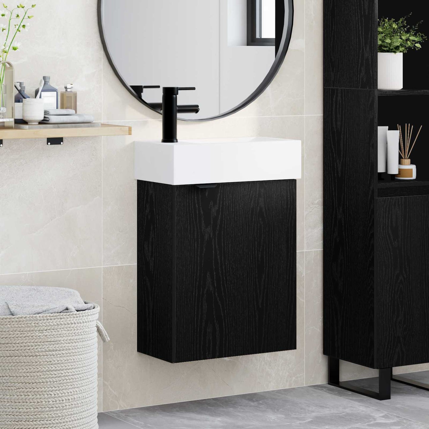 vidaXL Bathroom Vanity Unit with Tap Black Oak 45.5 x 22.5 x 84 cm
