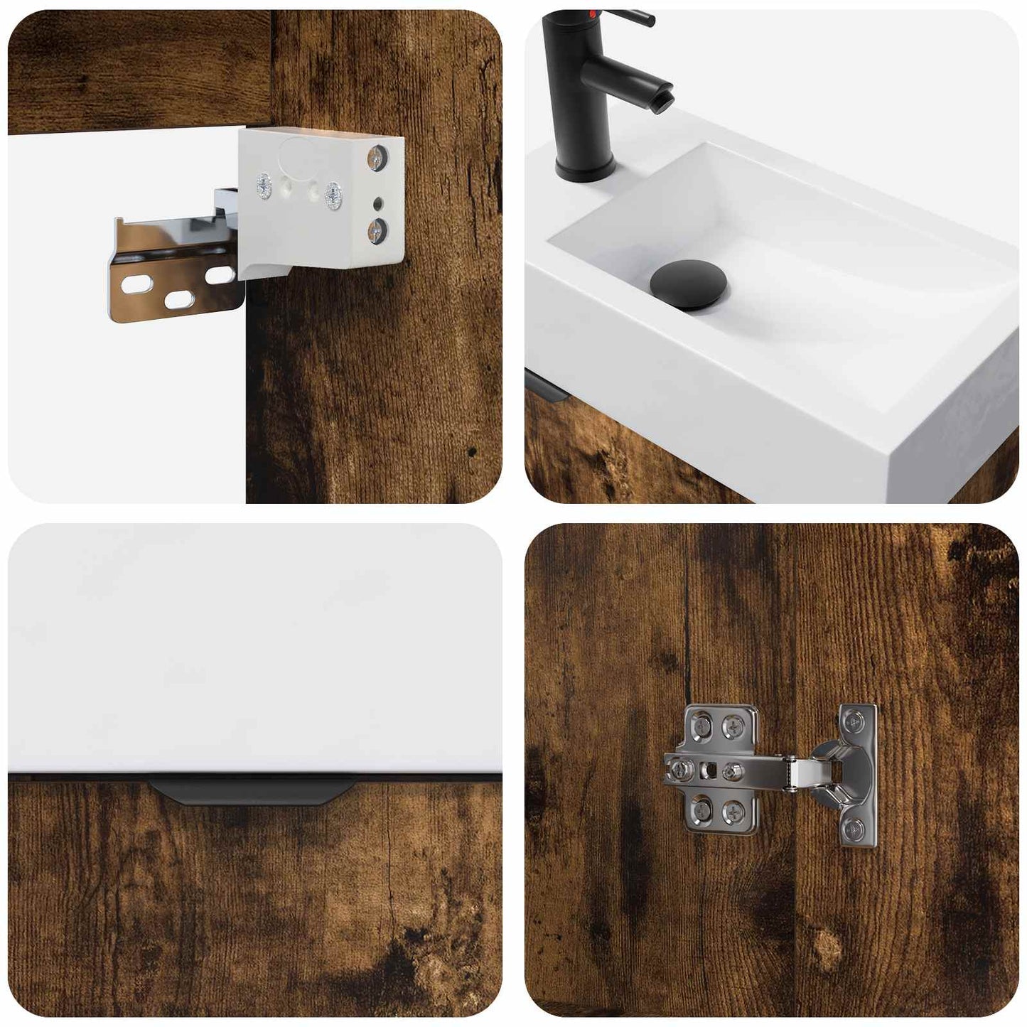 vidaXL Bathroom Vanity Unit with Tap Smoked Oak 45.5 x 22.5 x 84 cm