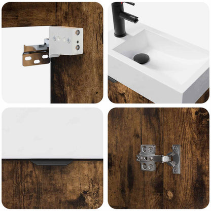 vidaXL Bathroom Vanity Unit with Tap Smoked Oak 45.5 x 22.5 x 84 cm
