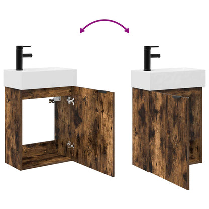 vidaXL Bathroom Vanity Unit with Tap Smoked Oak 45.5 x 22.5 x 84 cm