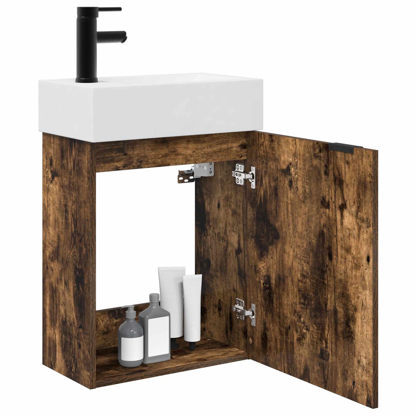 vidaXL Bathroom Vanity Unit with Tap Smoked Oak 45.5 x 22.5 x 84 cm