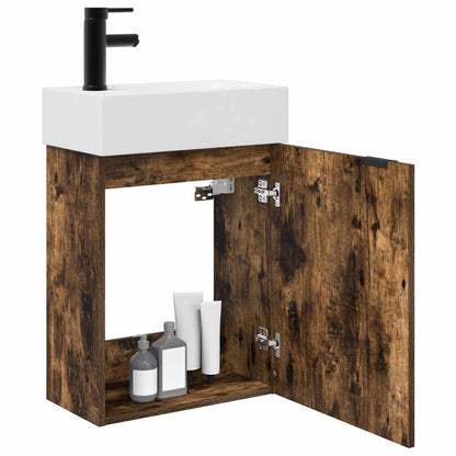 vidaXL Bathroom Vanity Unit with Tap Smoked Oak 45.5 x 22.5 x 84 cm