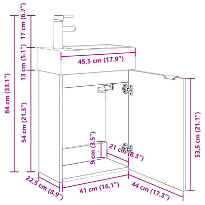 vidaXL Bathroom Vanity Unit with Tap Smoked Oak 45.5 x 22.5 x 84 cm