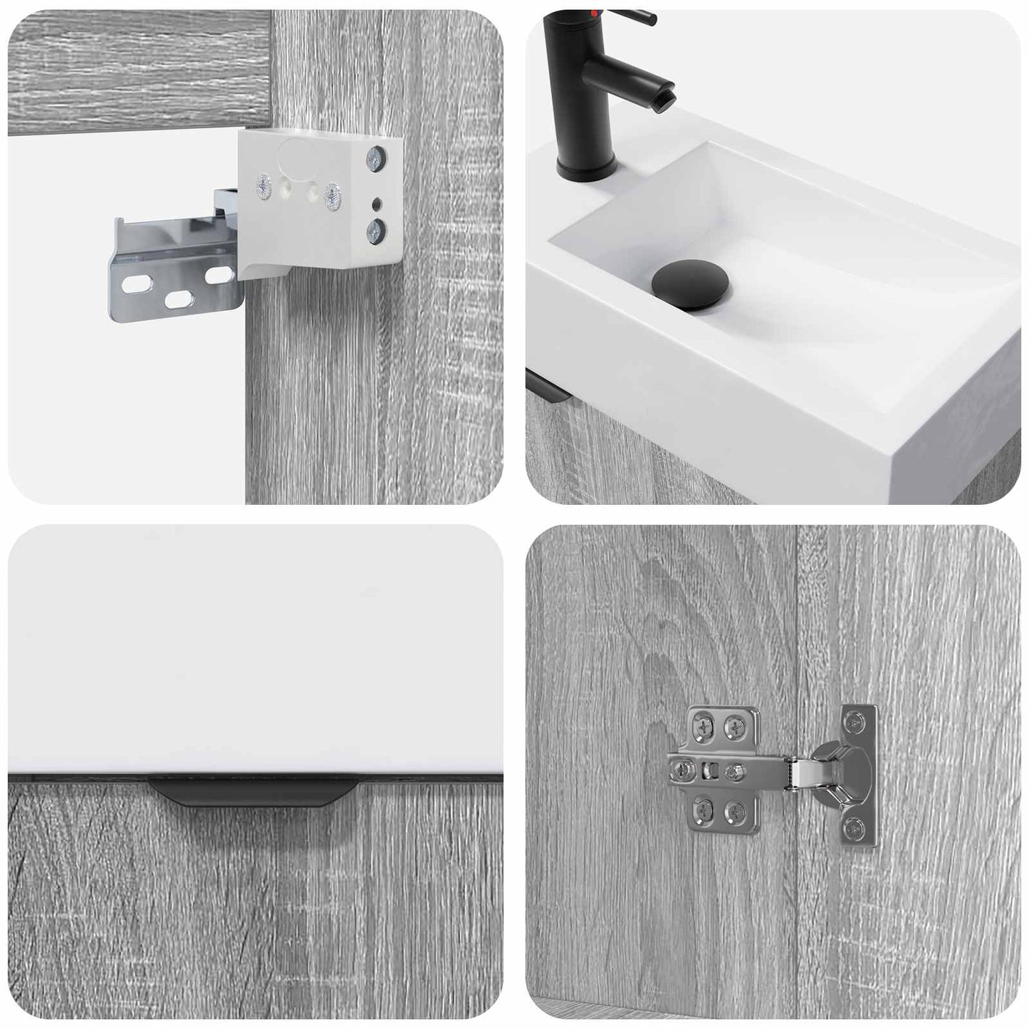 vidaXL Bathroom Vanity Unit with Tap Grey Sonoma 45.5 x 22.5 x 84 cm