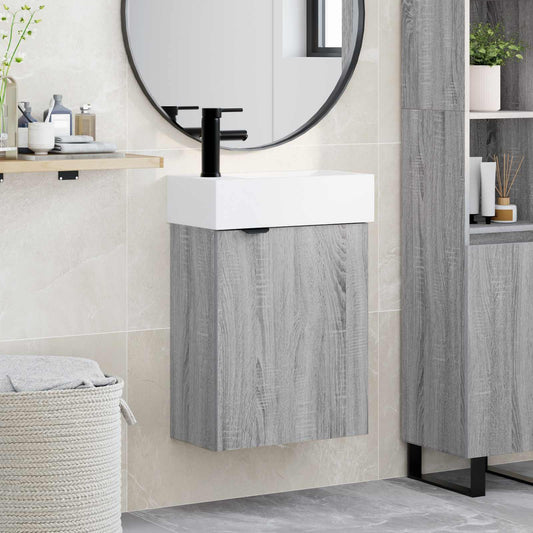 vidaXL Bathroom Vanity Unit with Tap Grey Sonoma 45.5 x 22.5 x 84 cm