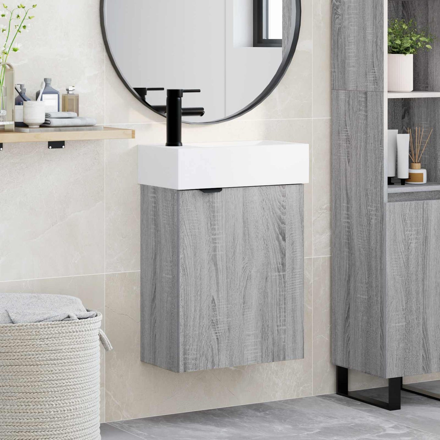 vidaXL Bathroom Vanity Unit with Tap Grey Sonoma 45.5 x 22.5 x 84 cm