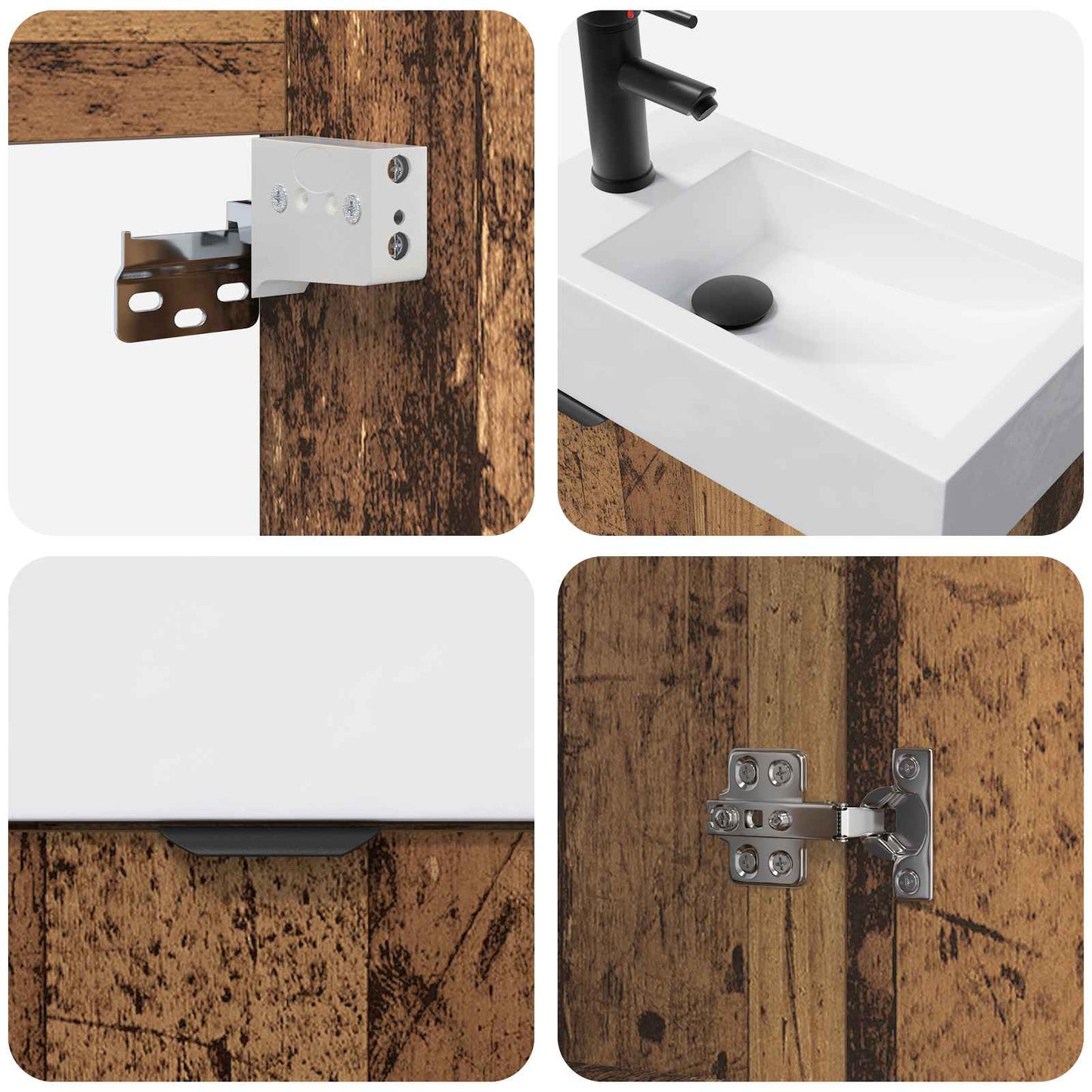 vidaXL Bathroom Vanity Unit with Tap Old Wood 45.5 x 22.5 x 84 cm