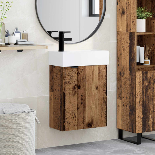 vidaXL Bathroom Vanity Unit with Tap Old Wood 45.5 x 22.5 x 84 cm