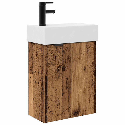 vidaXL Bathroom Vanity Unit with Tap Old Wood 45.5 x 22.5 x 84 cm