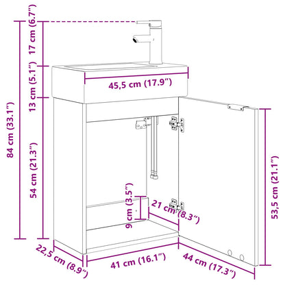 vidaXL Bathroom Vanity Unit with Tap Black Oak 45.5 x 22.5 x 84 cm