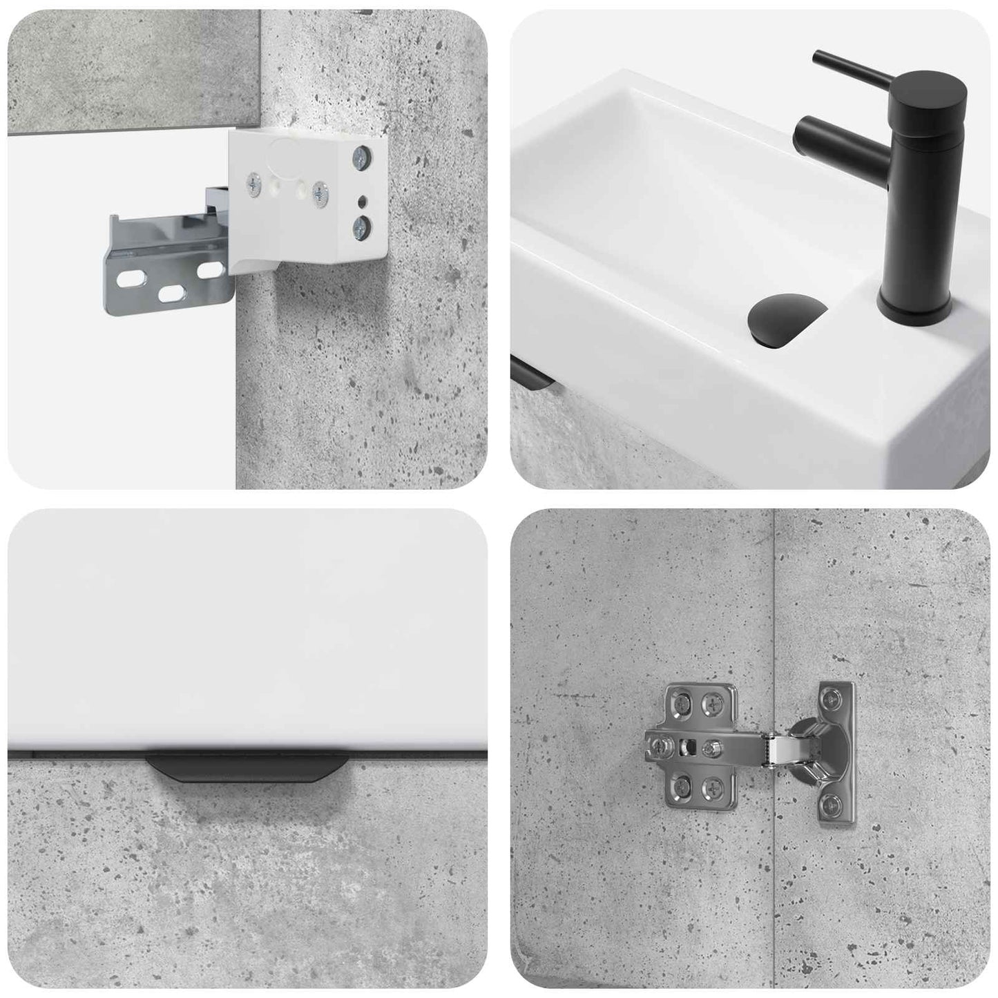 vidaXL Bathroom Vanity Unit with Tap Concrete Grey 45.5 x 22.5 x 84 cm